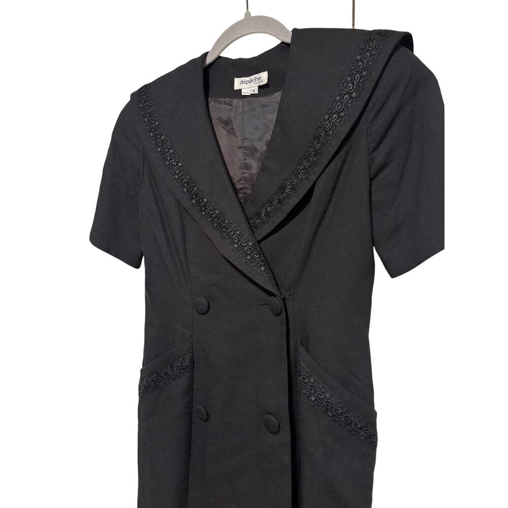 Vintage Dépêche Petite Black Double Button Dress 4 - Picture 6 of 11